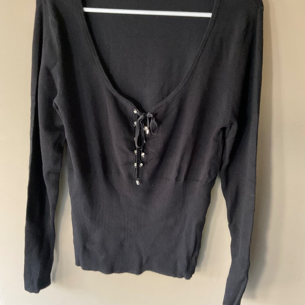 Black,  V-neck, Rhinestone and Velvet, tall vertical knit and sleeves